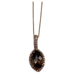 Marquise Form Brown Smoky Quartz 14K Rose Gold Diamond Pave Anhänger Halskette