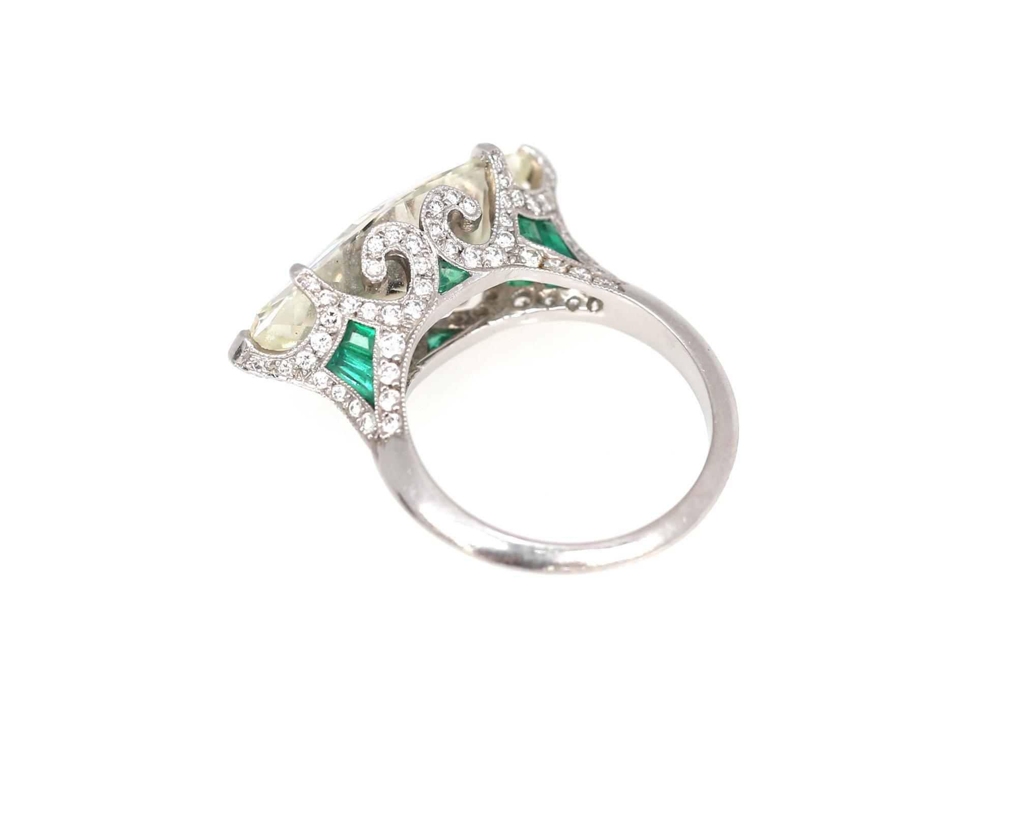 8.15 Carat GIA Certified Marquise Shape Diamond Emerald Ring, 1940 8