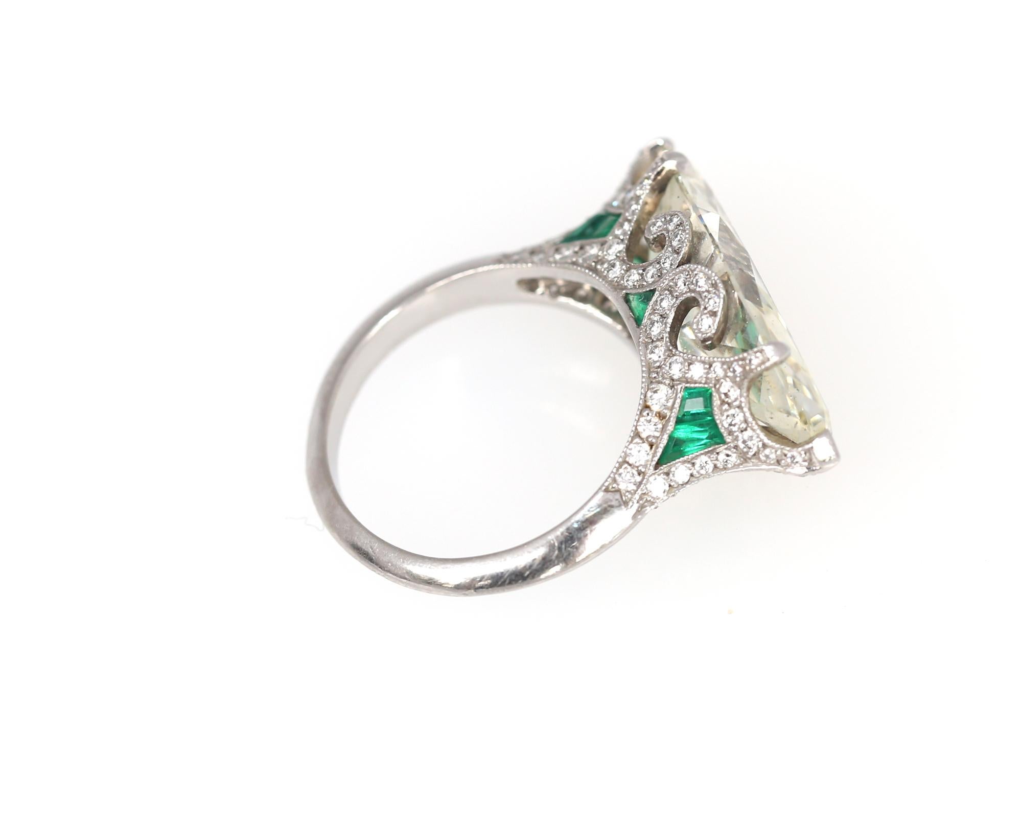 8.15 Carat GIA Certified Marquise Shape Diamond Emerald Ring, 1940 9