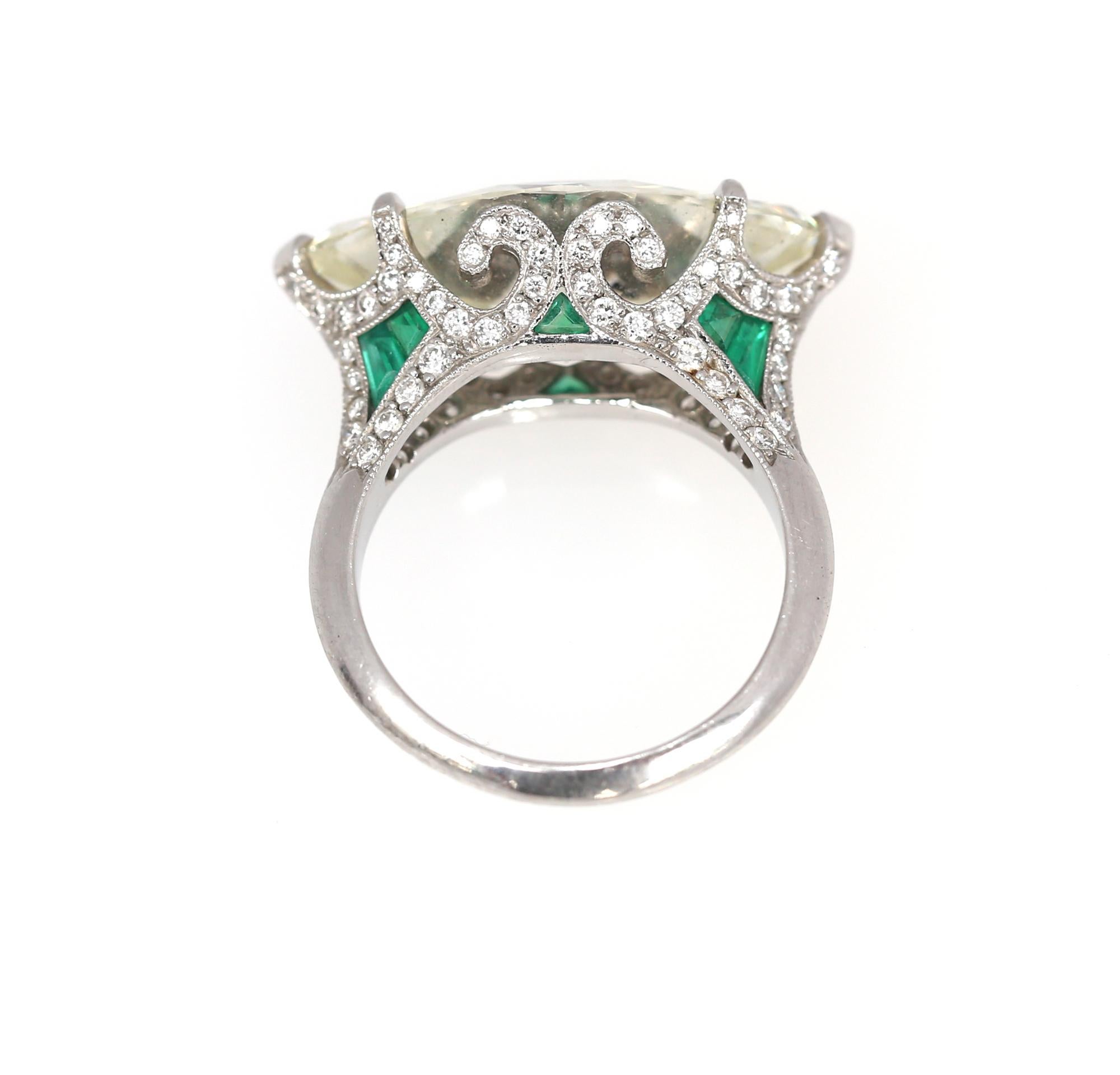 Women's 8.15 Carat GIA Certified Marquise Shape Diamond Emerald Ring, 1940
