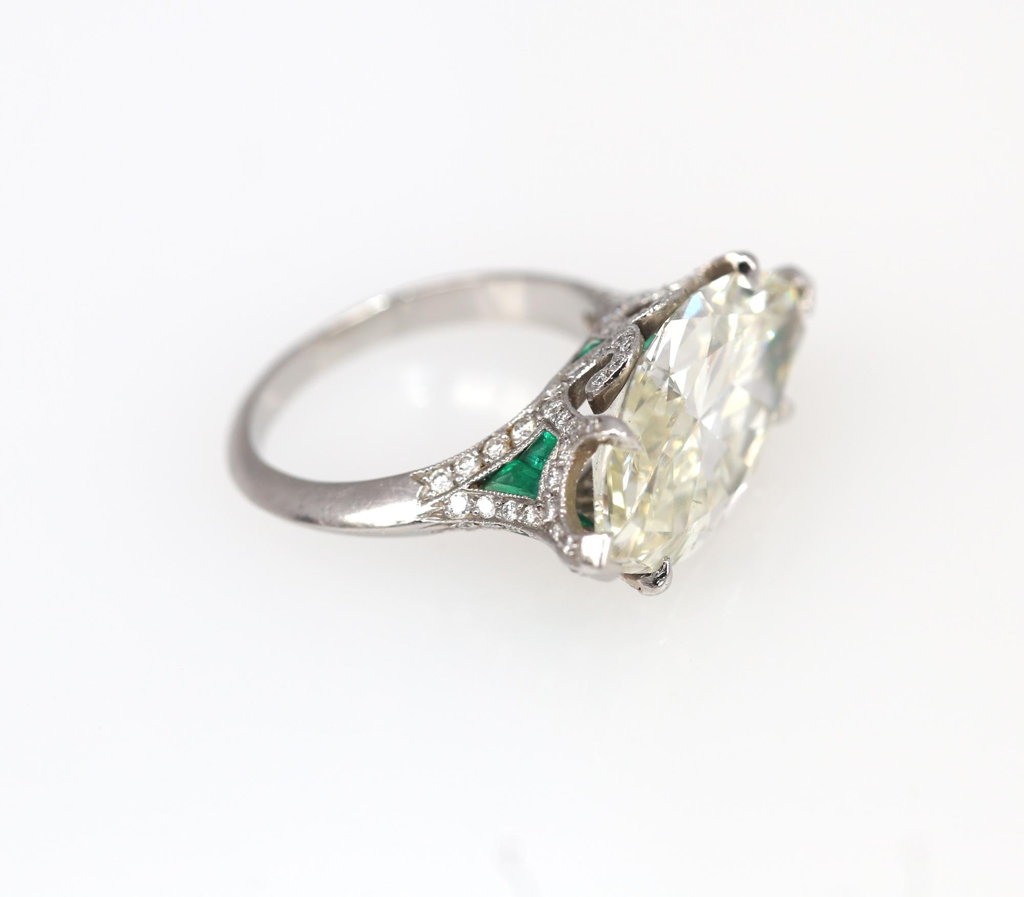 8.15 Carat GIA Certified Marquise Shape Diamond Emerald Ring, 1940 2