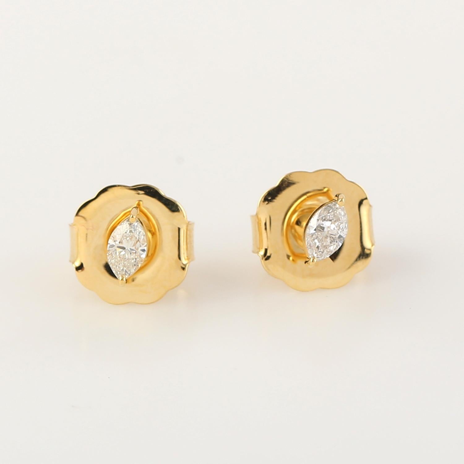 Contemporary Marquise Shape Diamond Studs Made In 14K Yellow Gold For Sale