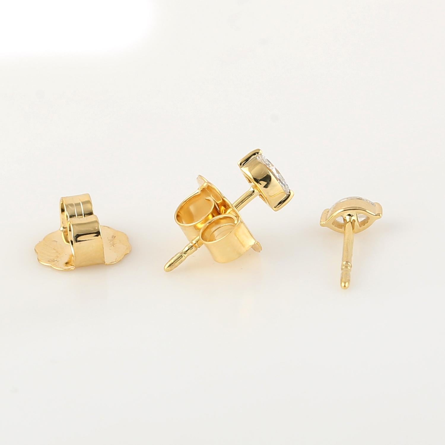 Mixed Cut Marquise Shape Diamond Studs Made In 14K Yellow Gold For Sale