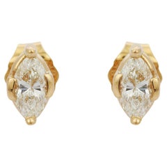 Marquise Shape Diamond Yellow Gold Stud Earrings