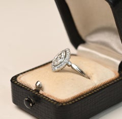 Marquise Shape Engagement Ring. 0.50ct Diamond Halo Ring Platinum Bezel Setting