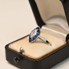 Marquise Shape Engagement Ring. 0.50ct Diamond Sapphire Halo Ring Platinum I SI2