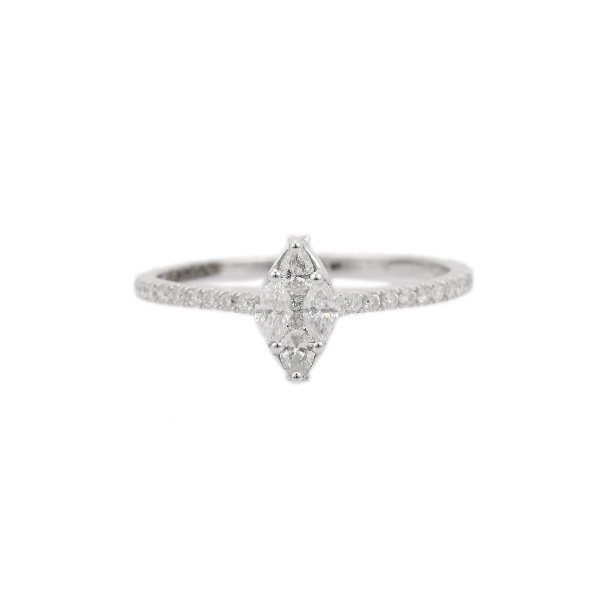 For Sale:  Illusion Marquise Diamond Studded in 14K Solid White Gold Ring Engagement Ring 2