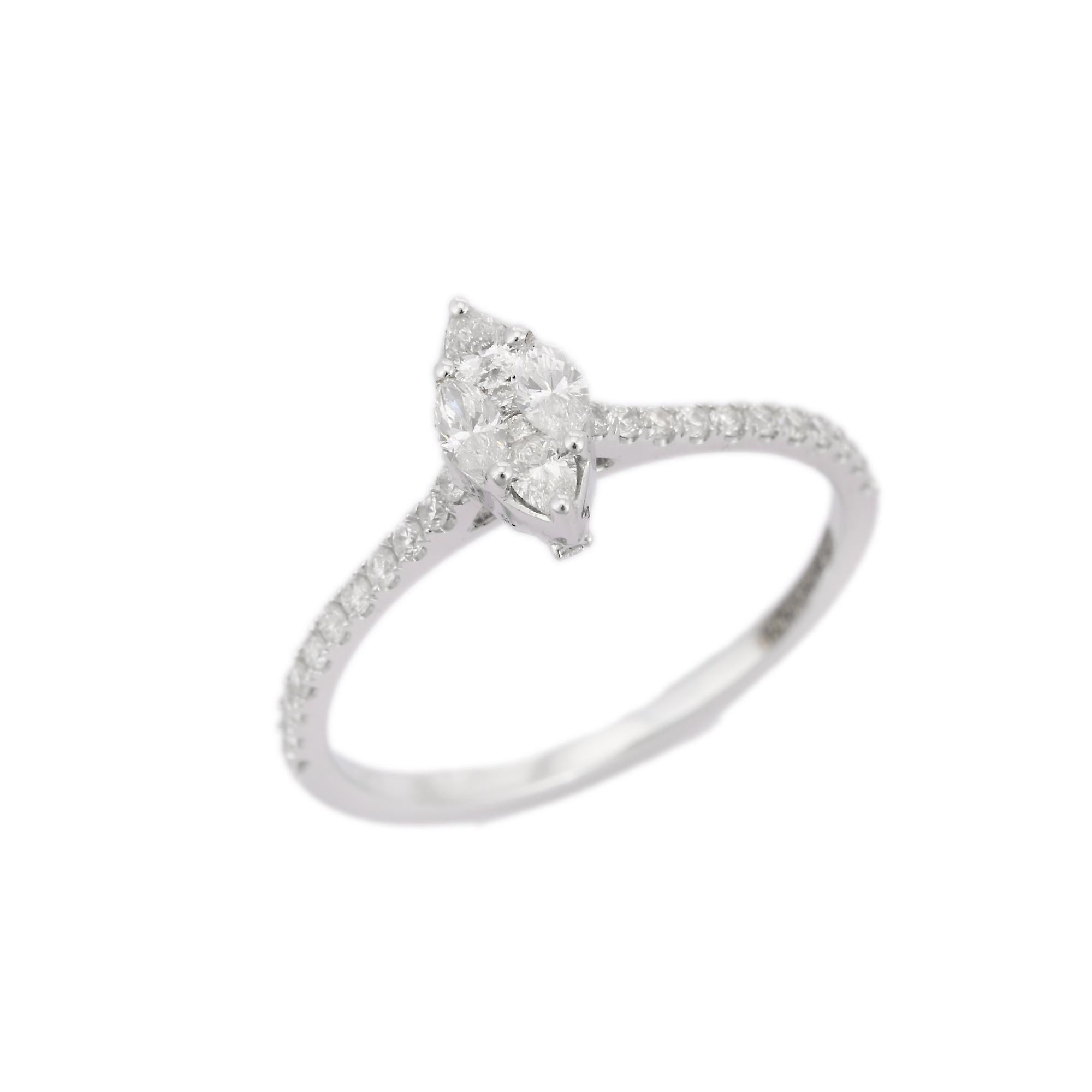 For Sale:  Illusion Marquise Diamond Studded in 14K Solid White Gold Ring Engagement Ring 3