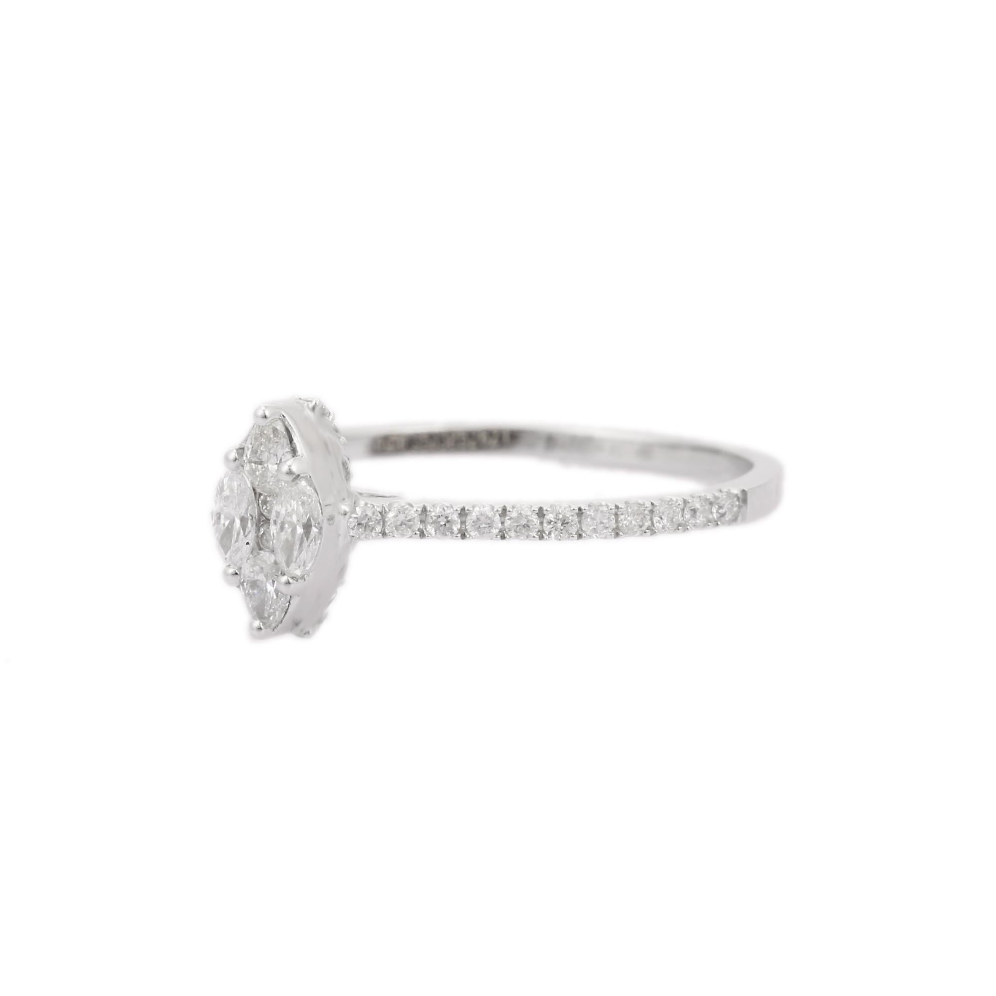 For Sale:  Illusion Marquise Diamond Studded in 14K Solid White Gold Ring Engagement Ring 4
