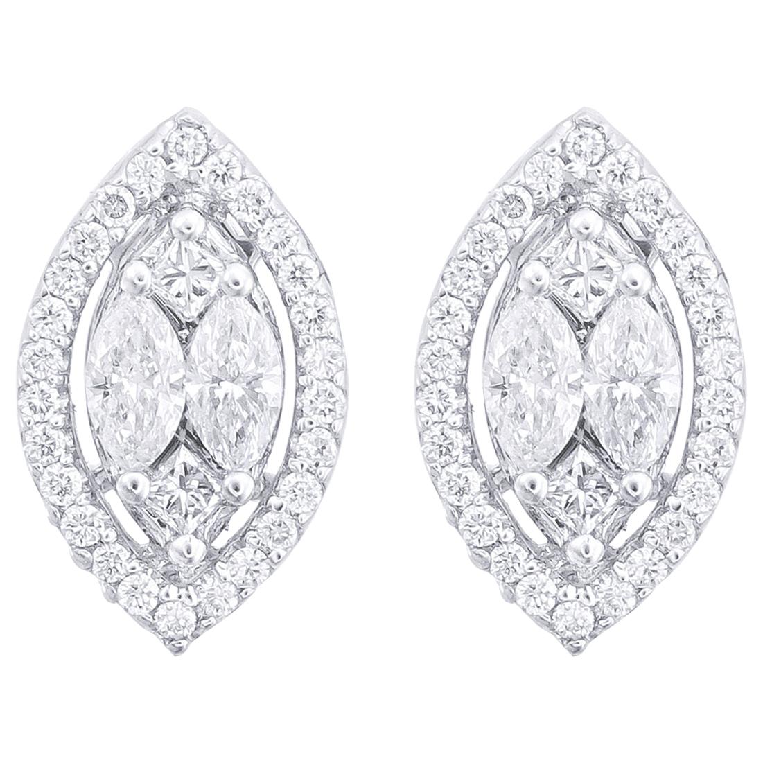 Marquise Shape Illusion Diamond Stud Earring in 18 Karat White Gold For Sale