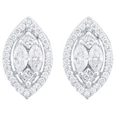 Marquise Shape Illusion Diamond Stud Earring in 18 Karat White Gold