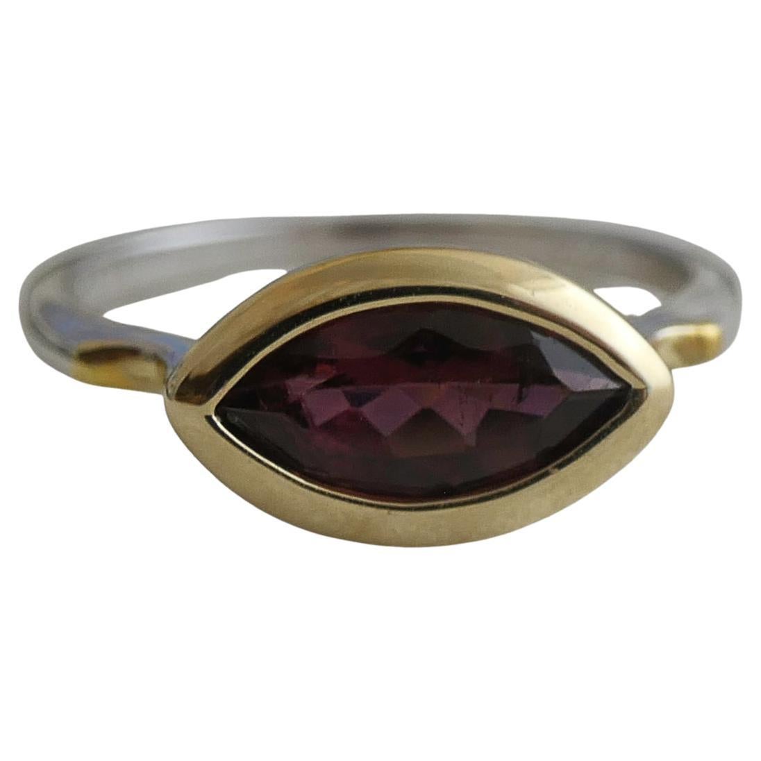 Marquise Shape Pink Tourmaline 14ktYellow Gold and Sterling Silver Ring Size 7 For Sale