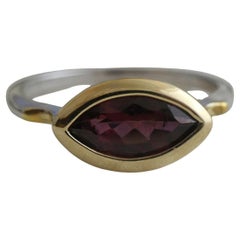 Marquise Shape Pink Tourmaline 14ktYellow Gold and Sterling Silver Ring Size 7