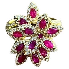 Marquise Form Rot Pink Rubin Floral Blume 14K Rose Gold Cocktail Diamanten Ring