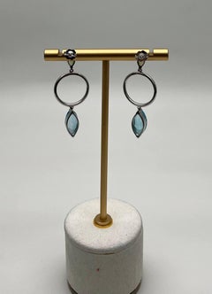 Marquise Shape Swiss Blue Topaz & Green Peridot 14K White Gold Diamond Earrings