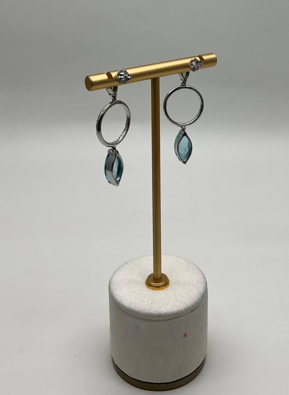 Women's Marquise Shape Swiss Blue Topaz & Green Peridot 14K White Gold Diamond Earrings For Sale