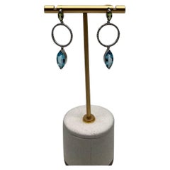 Ohrringe in Marquiseschliff Schweizer Blautopas & Grüner Topas & Grüner Peridot 14K Weißgold Diamant