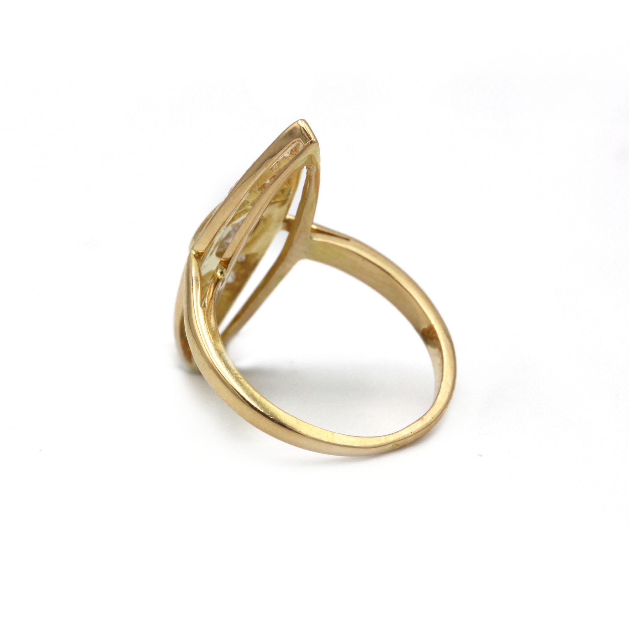 Old Mine Cut Marquise-Shaped 18K Gold Ring with 0.70 ct Old-Mine Diamond & 18 Old mine For Sale