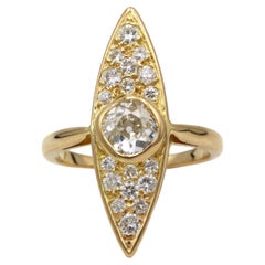 Bague en or 18 carats en forme de marquise avec diamant de 0,70 ct de vieille mine et 18 de vieille mine