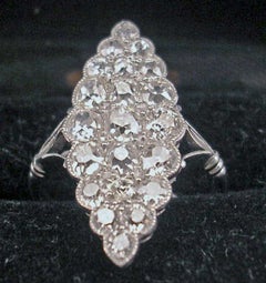 Marquise Shaped Art Déco Cluster Cocktail Ring 3.00 Carat Diamonds and Gold
