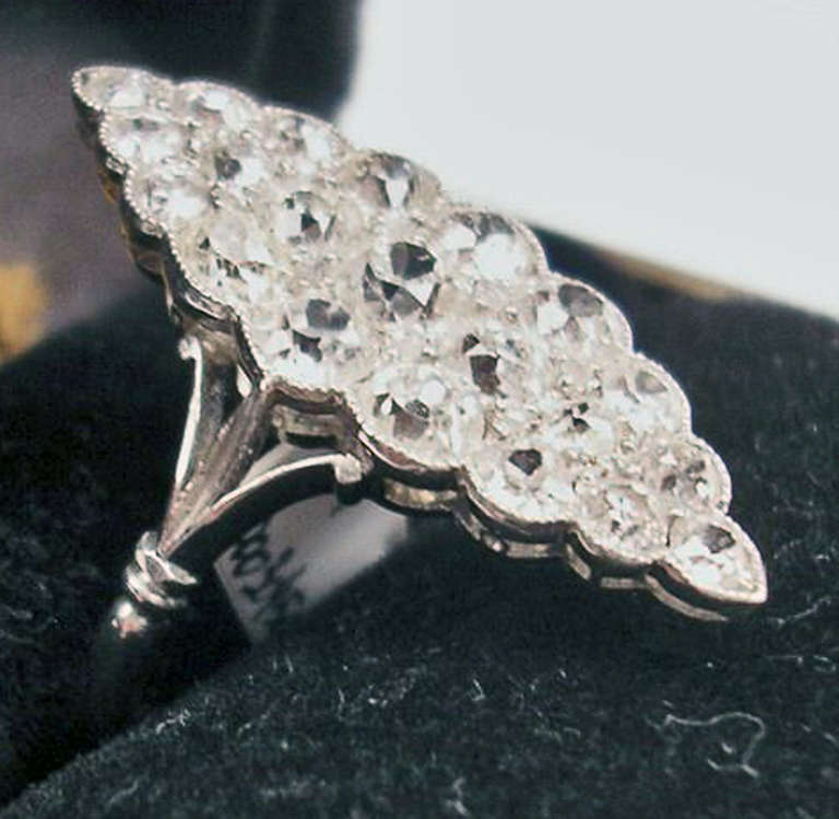 Art Deco Marquise Shaped Art Déco Cluster Cocktail Ring 3.00 Carat Diamonds and Gold  For Sale