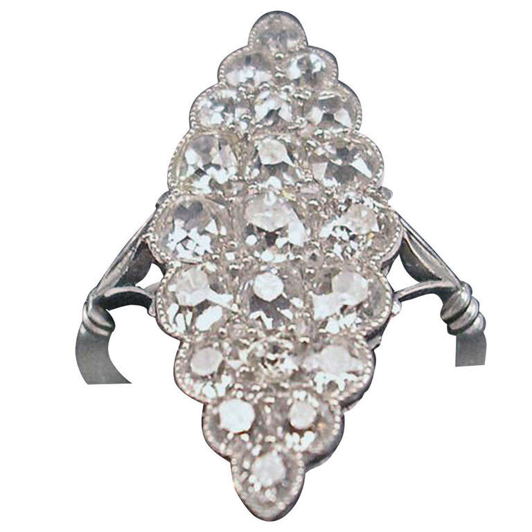 Marquise Shaped Art Déco Cluster Cocktail Ring 3.00 Carat Diamonds and Gold  For Sale