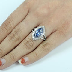 Marquise Form Ceylon Blue Sapphire Cocktail Ring mit Pave Sapphire & Diamant