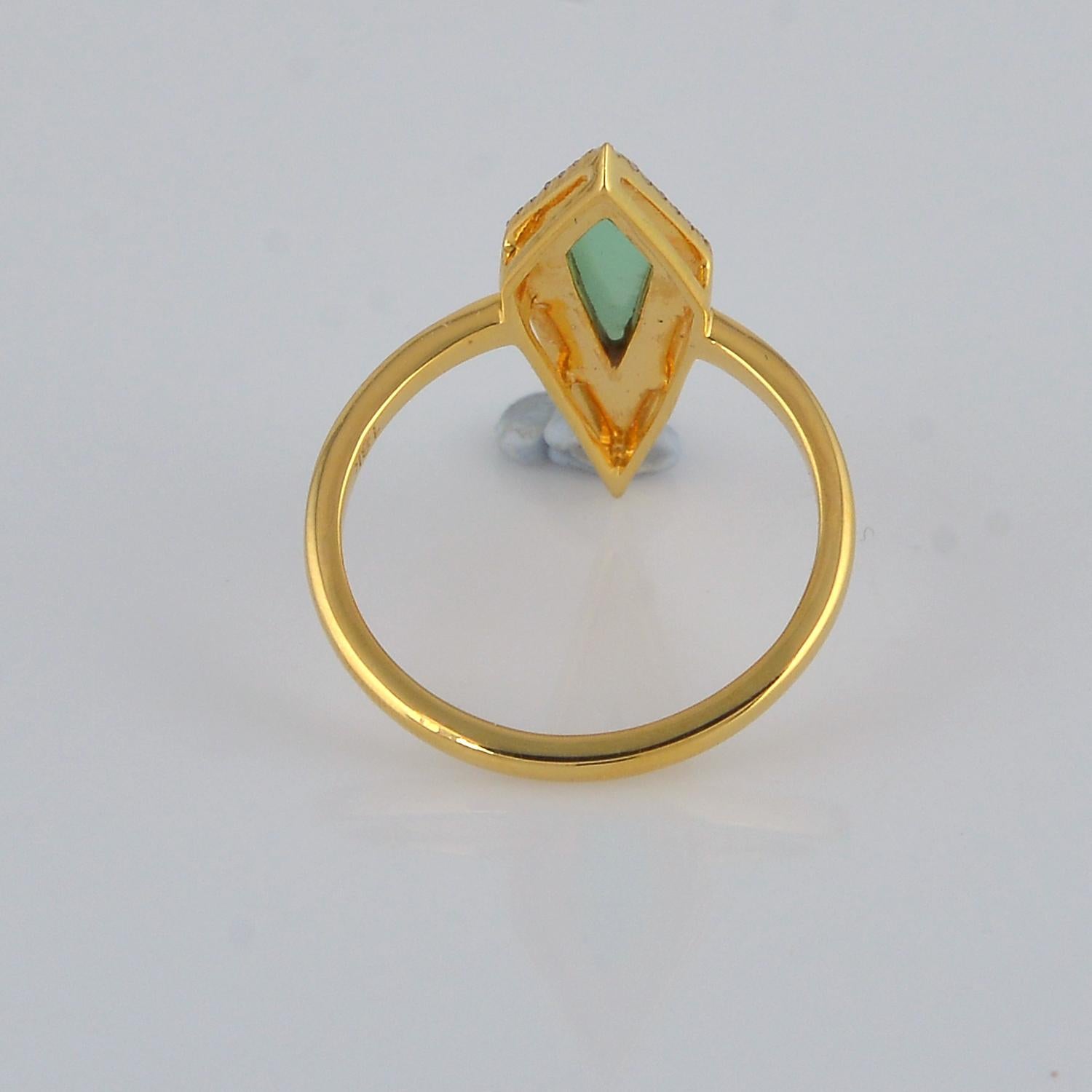 Art Deco Marquise Shaped Chrysoprase Cocktail Ring w/ Pave Diamonds In 18k Yellow Gold For Sale