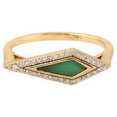 Marquise Shaped Chrysoprase & Pave Diamond Ring Made In 18k Yellow Gold