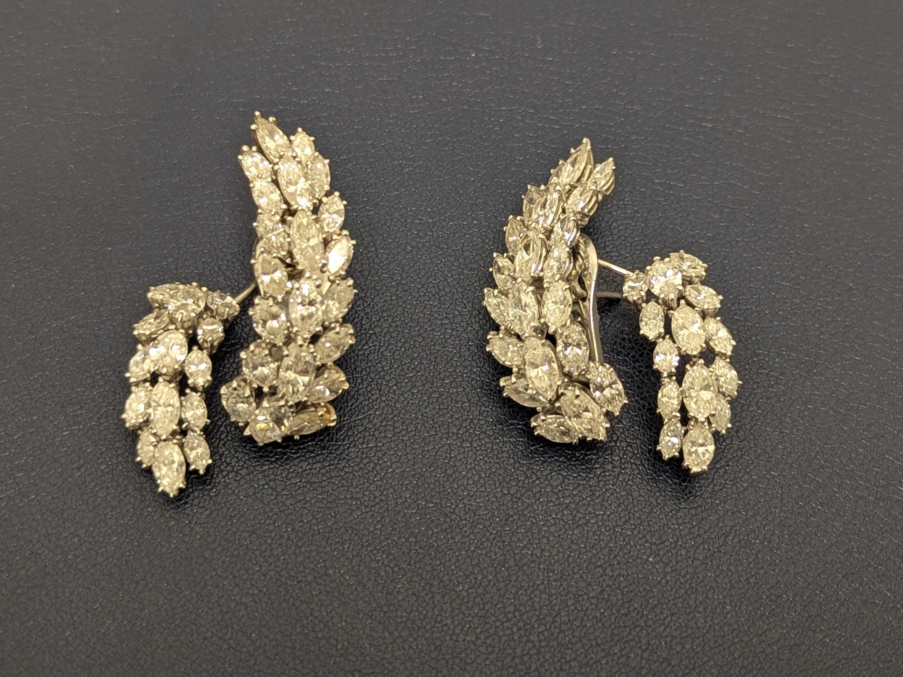 Marquise-Shaped Diamond and Platinum Cluster Earrings en vente 1