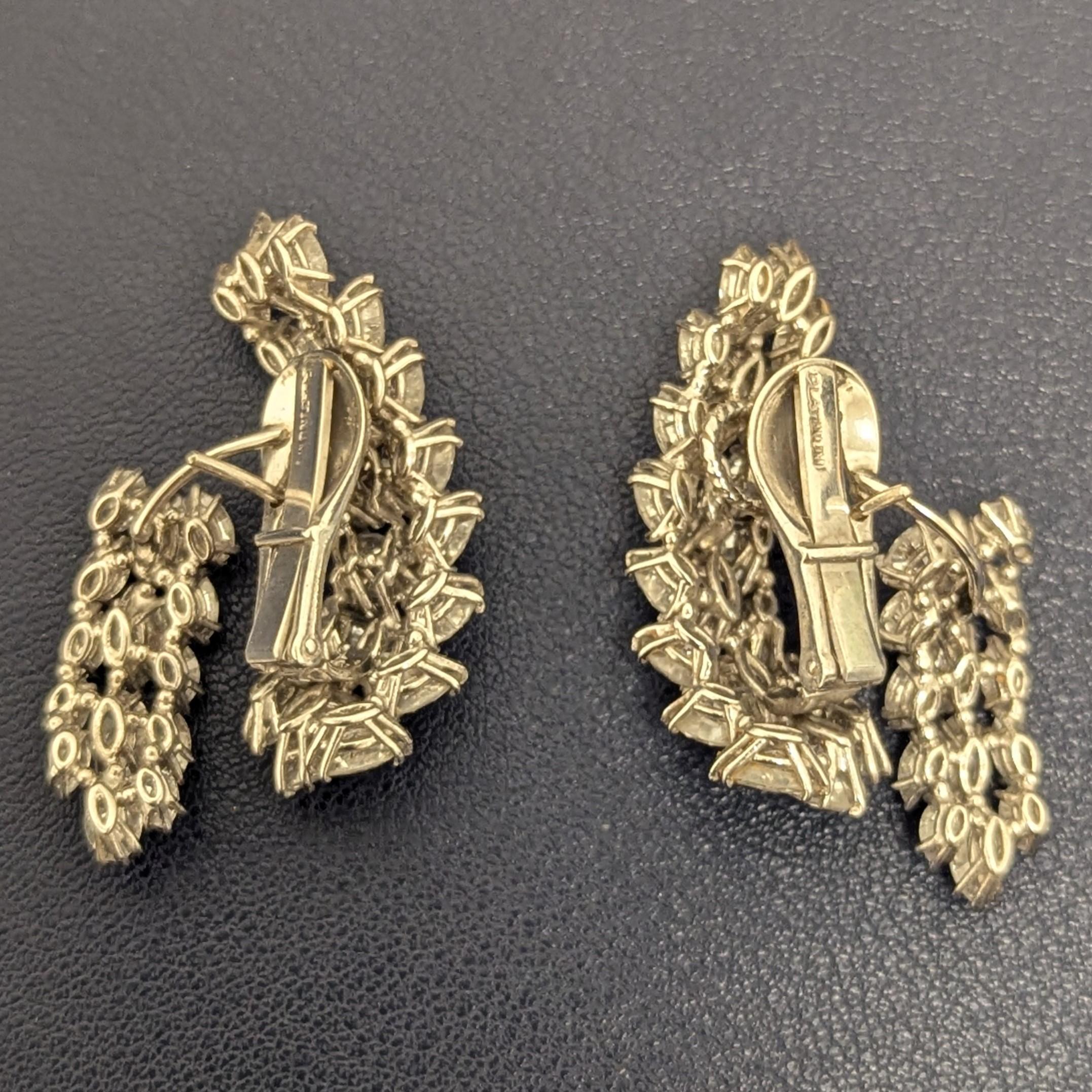Marquise-Shaped Diamond and Platinum Cluster Earrings en vente 2