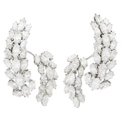 Marquise-Shaped Diamond and Platinum Cluster Earrings