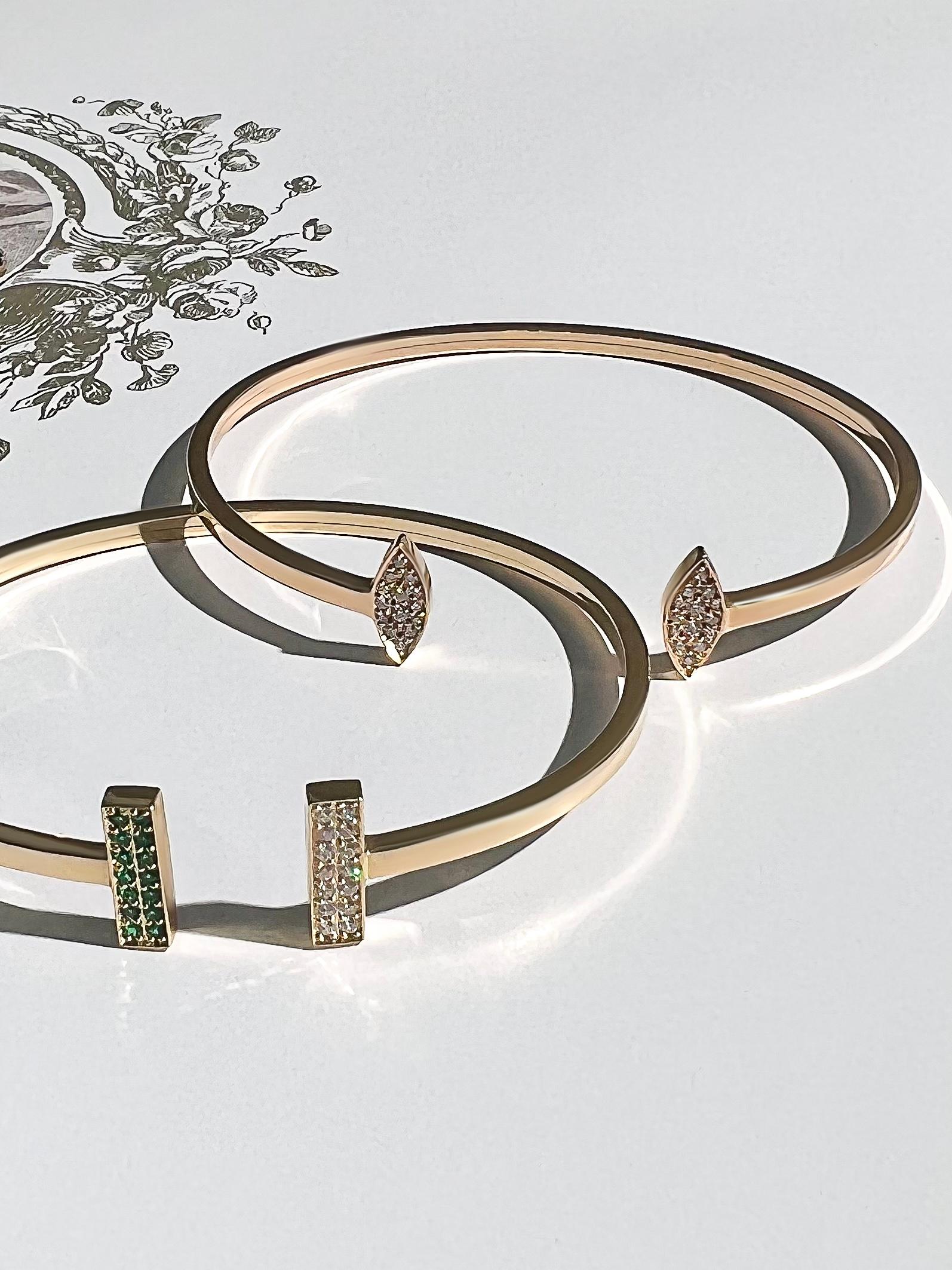 Bracelet jonc en or jaune 18 carats avec diamants en forme de marquise Pour femmes en vente