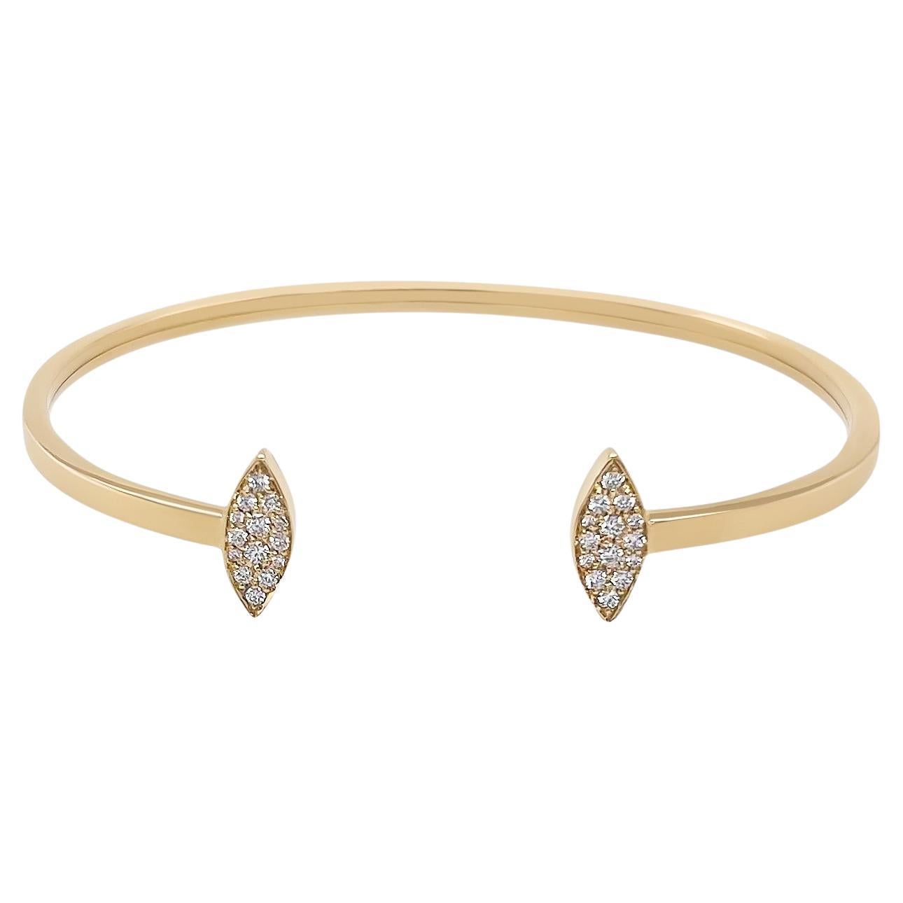 Bracelet jonc en or jaune 18 carats avec diamants en forme de marquise