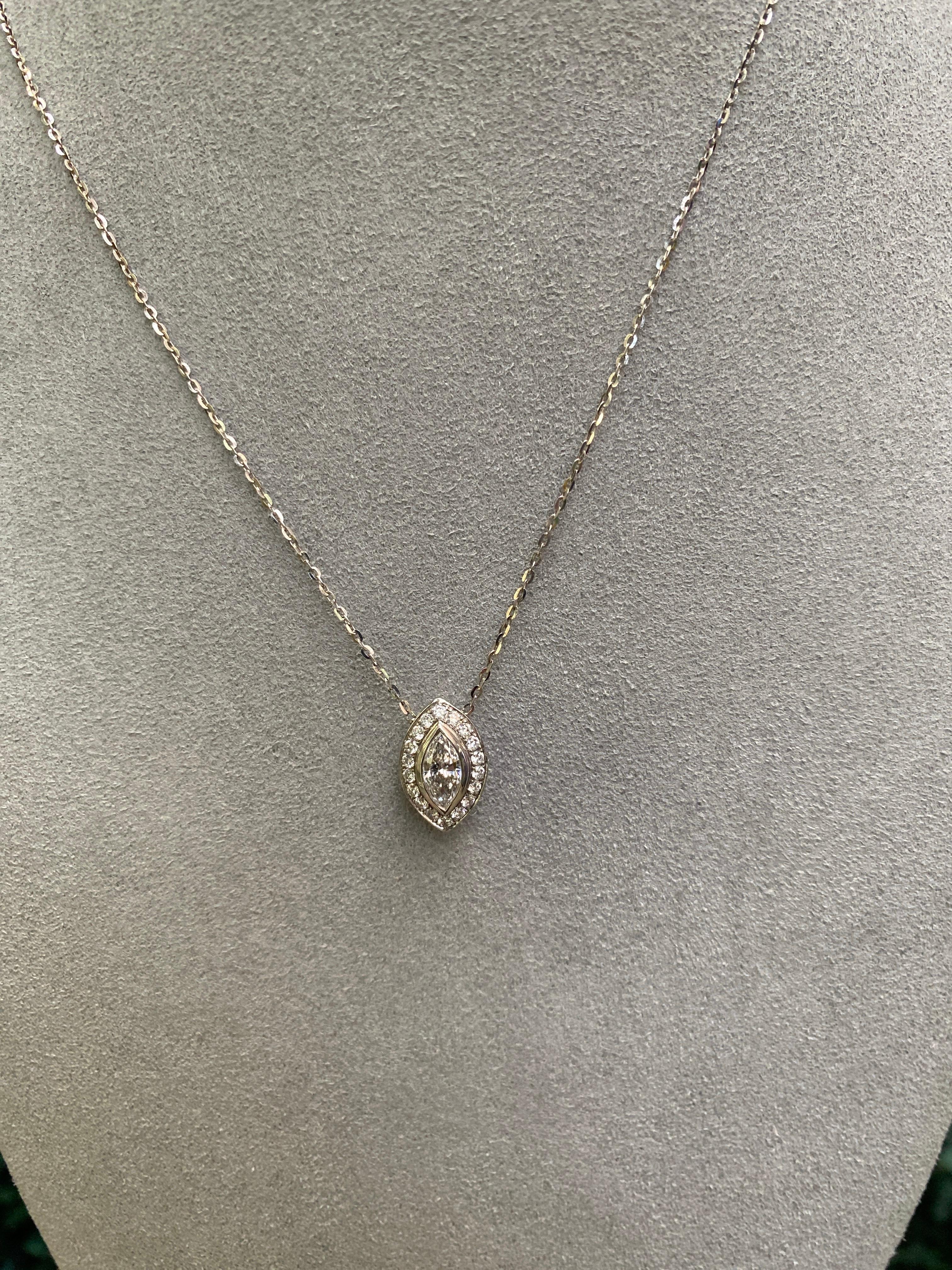 da uomo o donna Collana con ciondolo a forma di Marquise con diamanti a raggiera in vendita