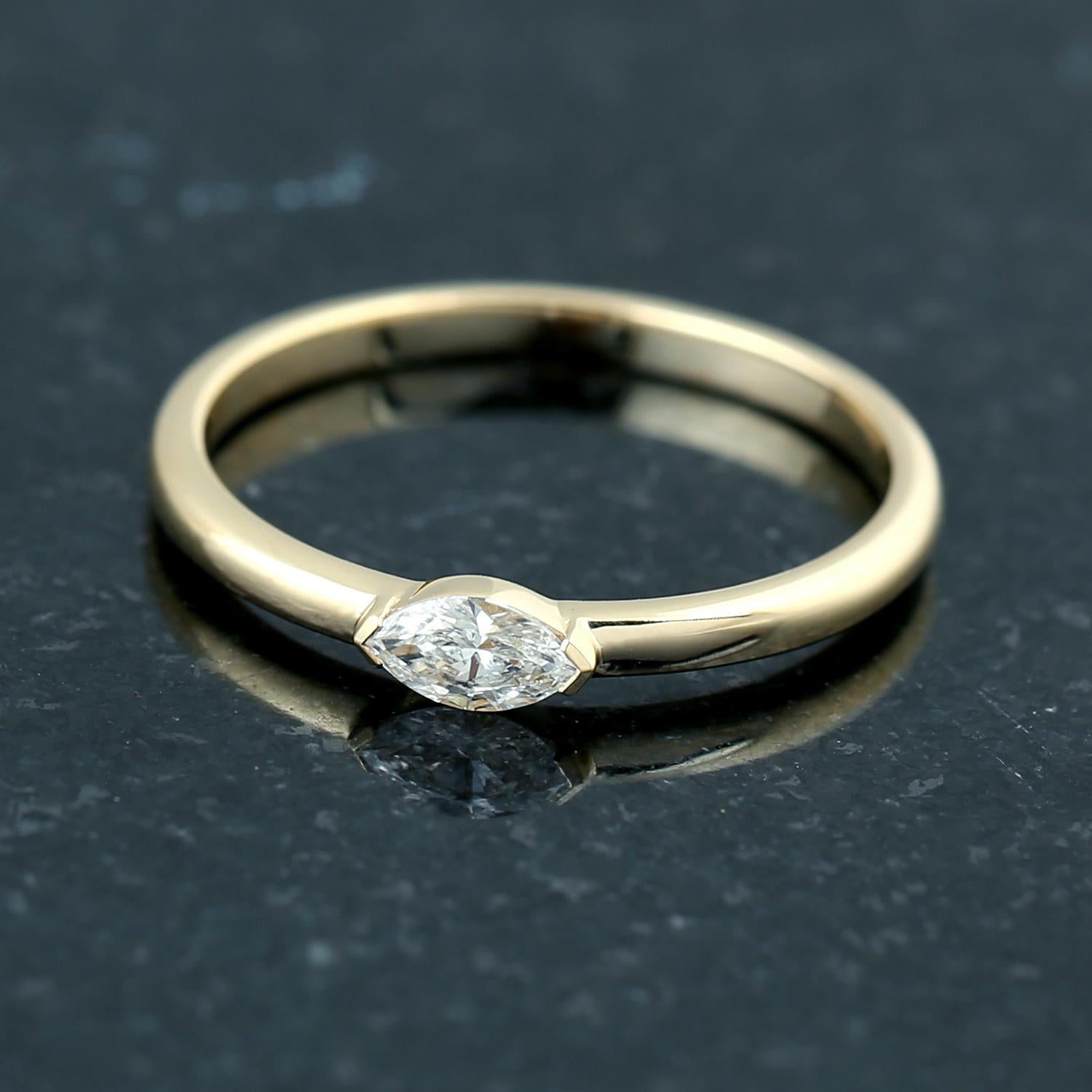 Artisan Marquise Shaped Diamond Solitaire Band Ring Made In 18k Yellow Gold