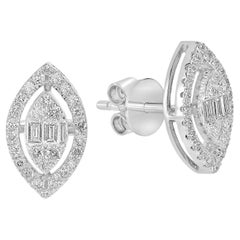 Marquise Shaped Diamond Studded Minimal Studs Made In 18k White Gold