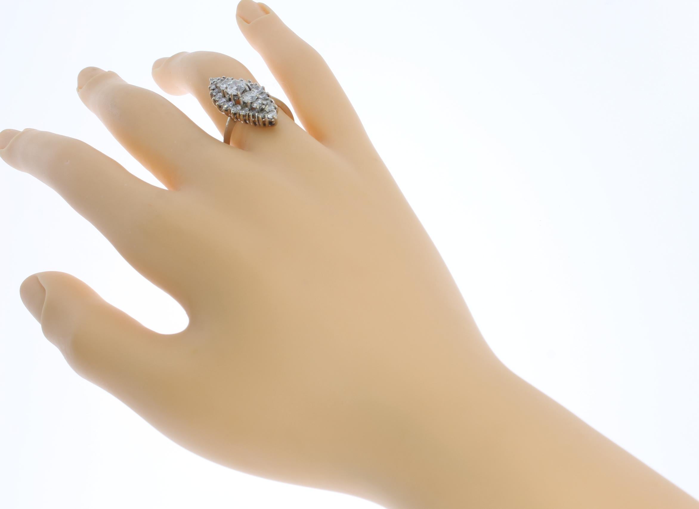 Women's Art Nouveau Marquise Shaped Diamond Gold Ring For Sale