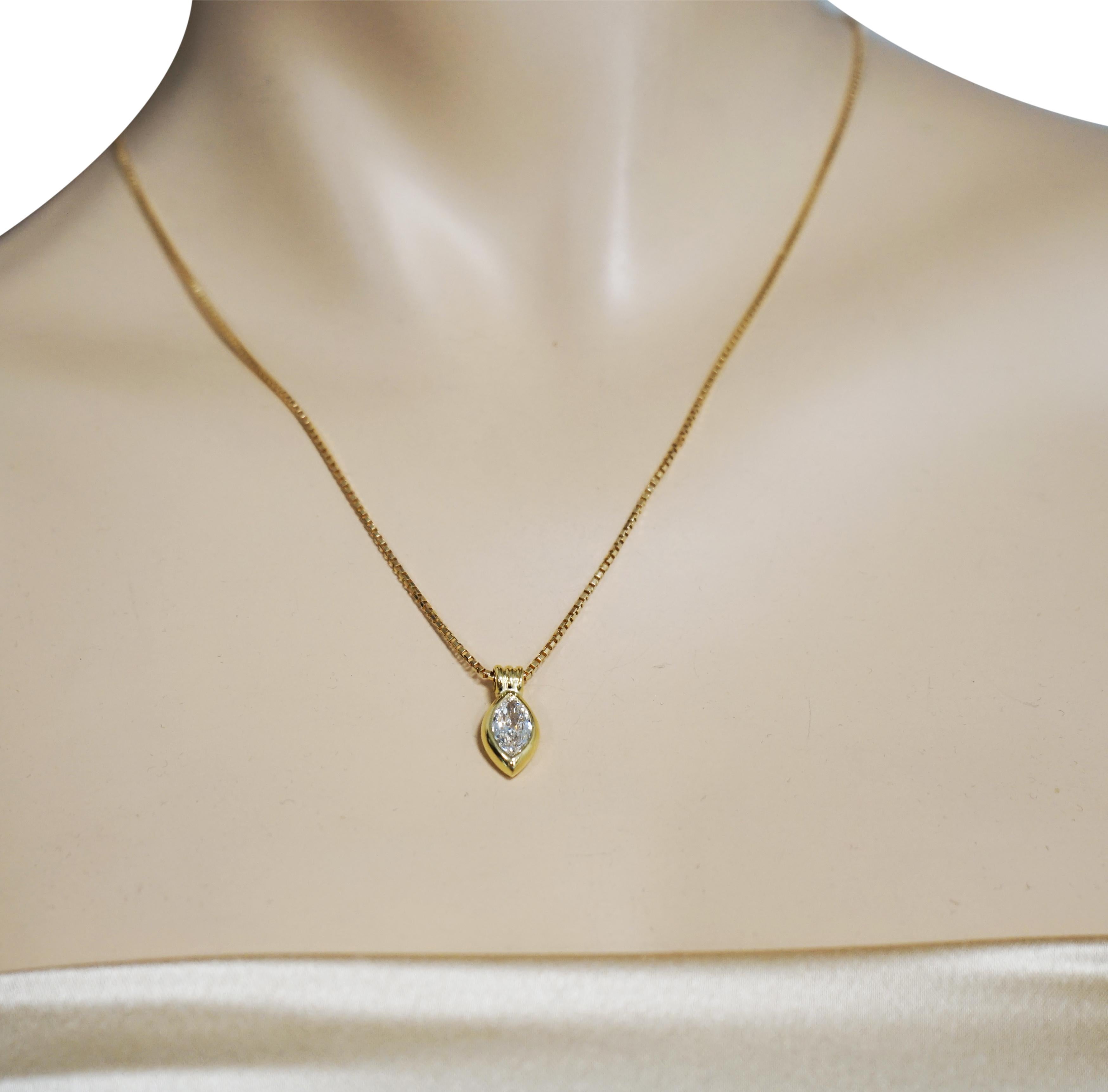 Marquise Cut Marquise Shaped Diamond Yellow Gold Pendant