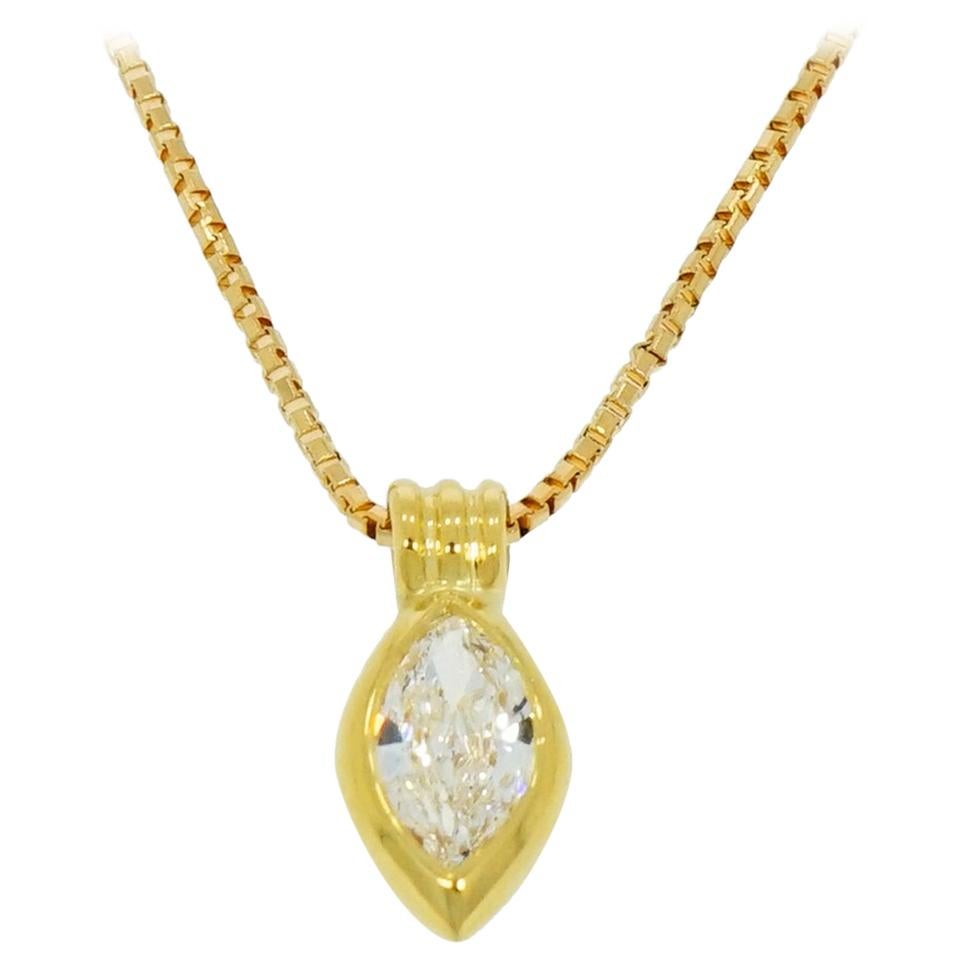 Marquise Shaped Diamond Yellow Gold Pendant