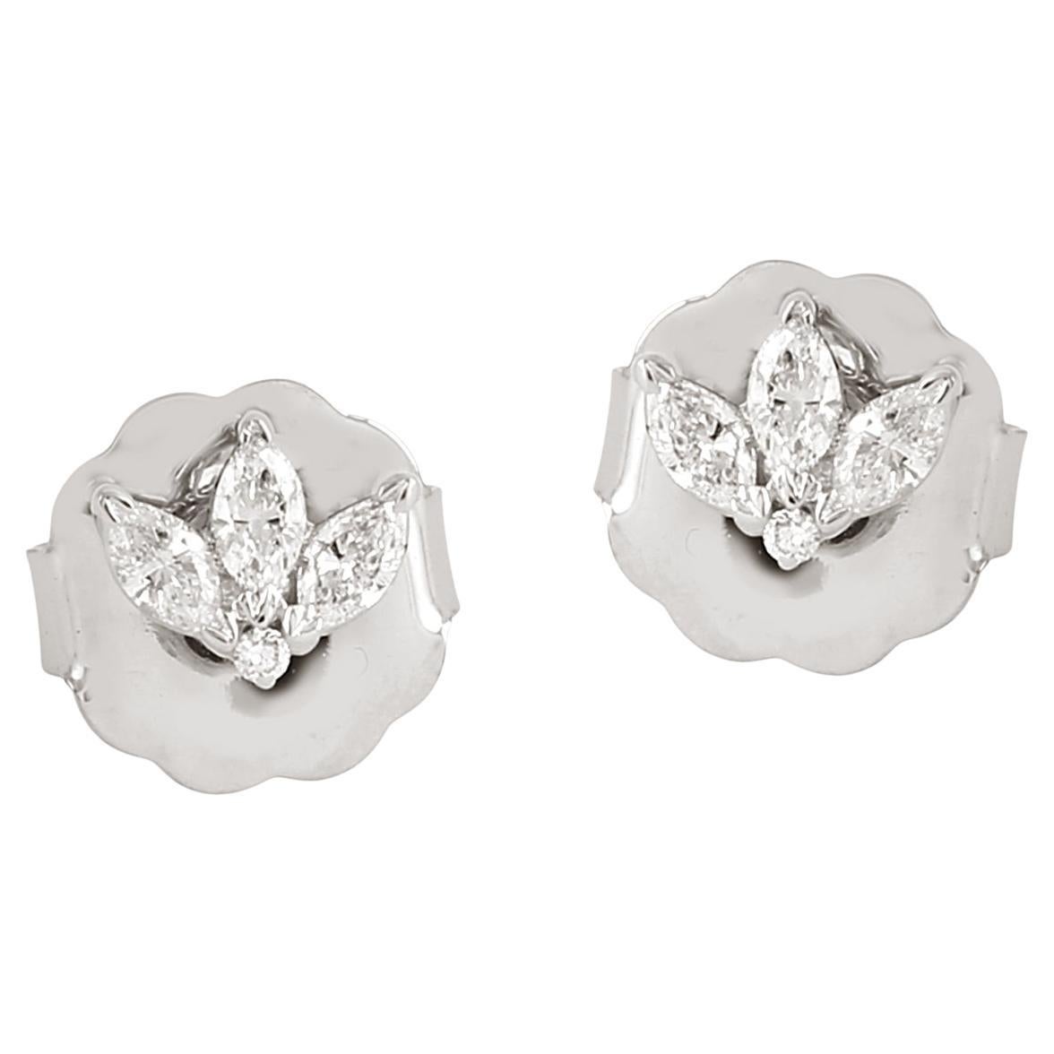 Marquise Shaped Diamonds Minimal Studs In 14k White Gold
