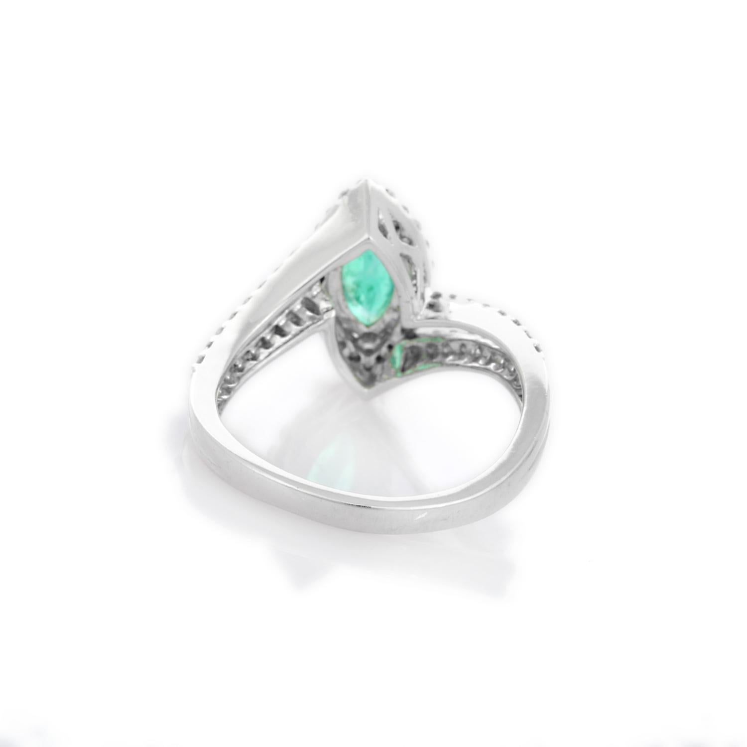 For Sale:  Marquise Shaped Emerald and Diamond Ring in 18K White Gold  7