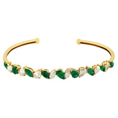 Marquise Shaped Emerald & Diamond Bangle Made In 18k Gold