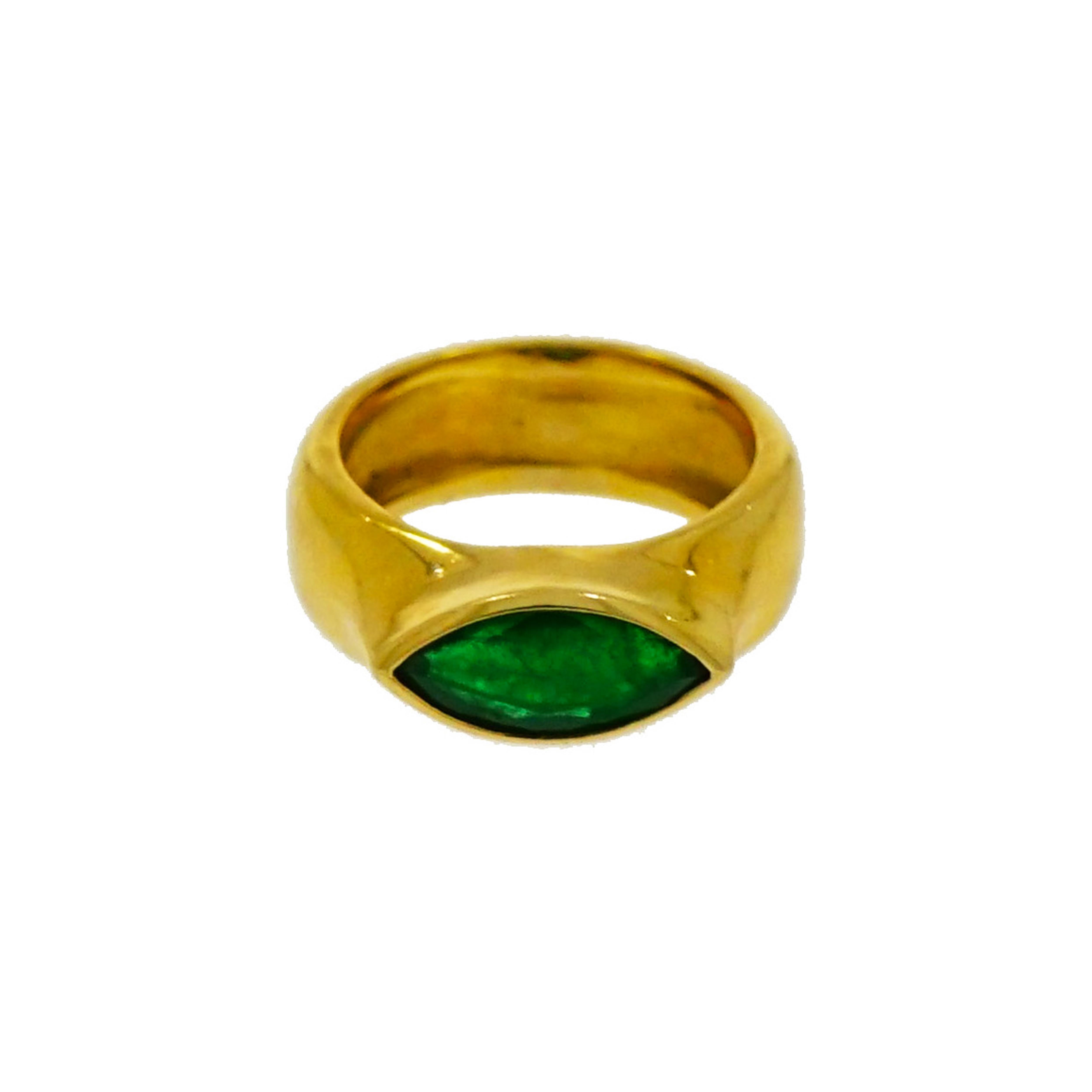 Modern Marquise Shaped Emerald Yellow Gold Ring