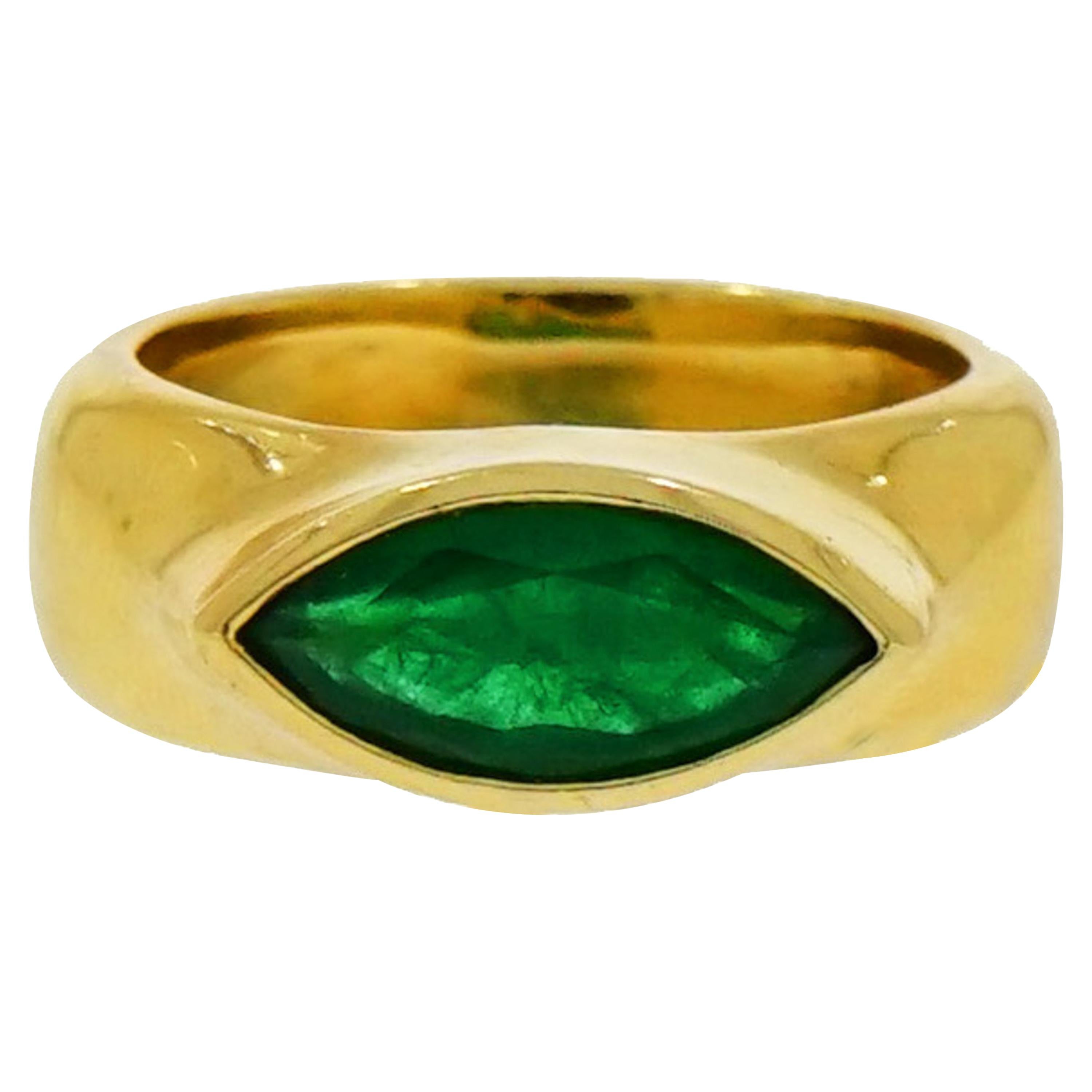 Marquise Shaped Emerald Yellow Gold Ring