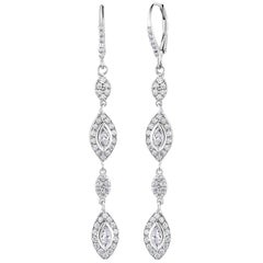 Marquise Shaped Halo Diamond Double Tiered Hoop Drop Earrings