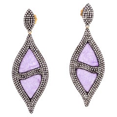 Boucles d'oreilles en or et argent 18 carats avec jade en forme de marquise et diamants pavés