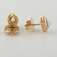 18KT Yellow Gold Marquise Moonstone Stud Earrings with Diamonds
