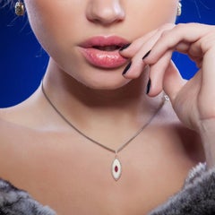 Marquise Shaped Mother Of Pearl Pendant WIth Ruby & Daimonds Made In 18k Gold