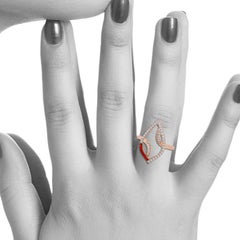 Marquise Shaped Pave Diamond Ring With Red Enamel & Diamonds In 14k Rose Gold